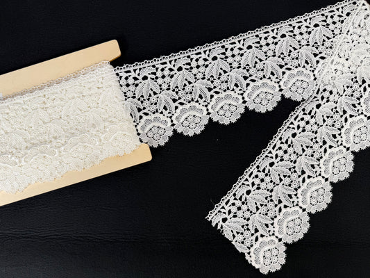 Pizzo in macramè misto cotone - Bianco | Altezza 12,5 cm