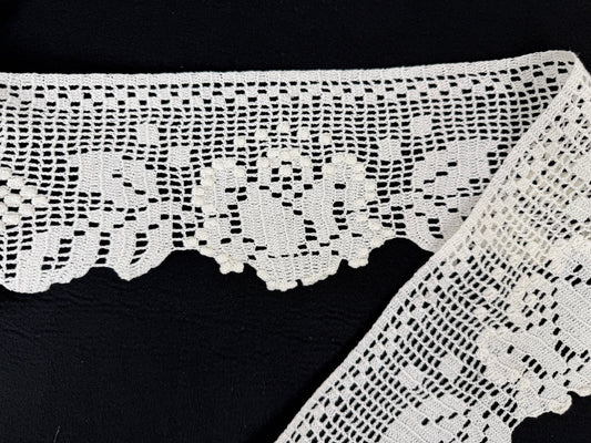 Pizzo fatto a mano 100% cotone – Écru | Altezza 13 cm