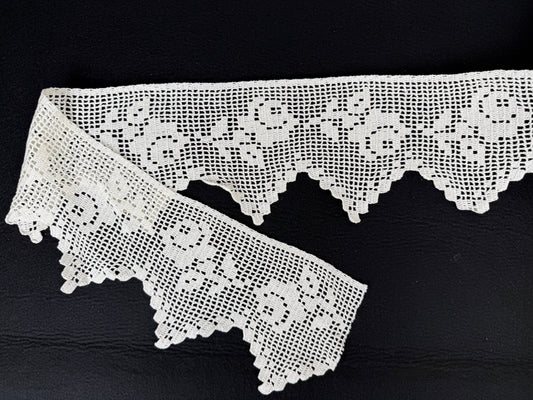 Pizzo fatto a mano floreale 100% cotone – Écru | Altezza 13 cm